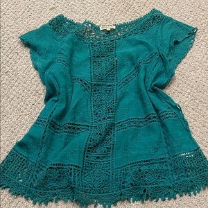 Democracy Teal Crochet Blouse
